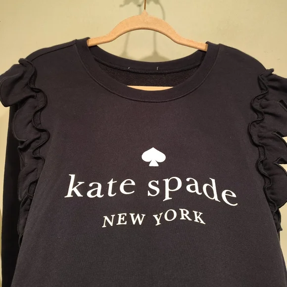 Kate Spade New York Women's Navy Ruffle Detail Graphic Logo Sweatshirt Sz XXL - Picture 6 of 6